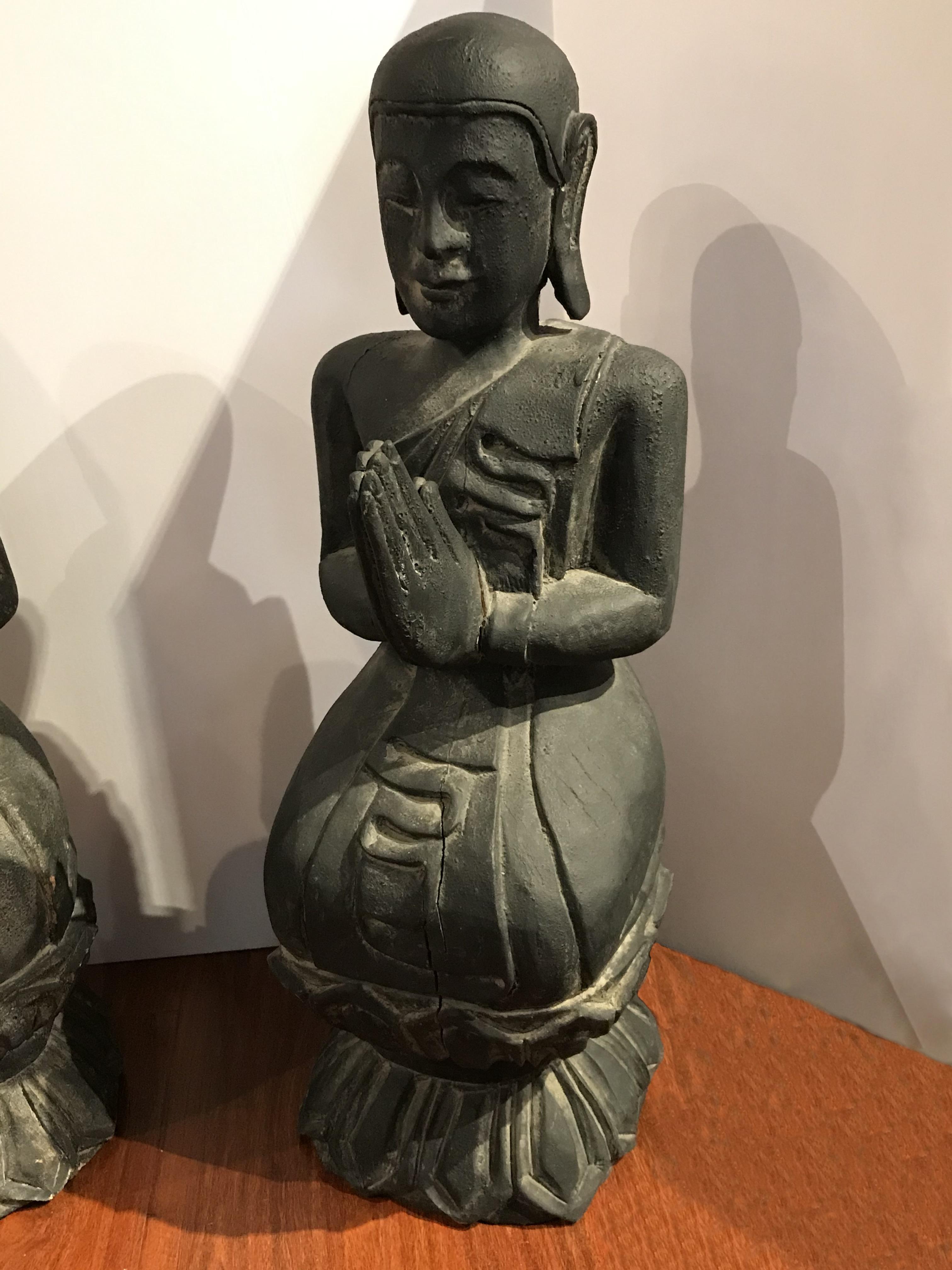 Asian Pair of Wooden Buddha Sculptures