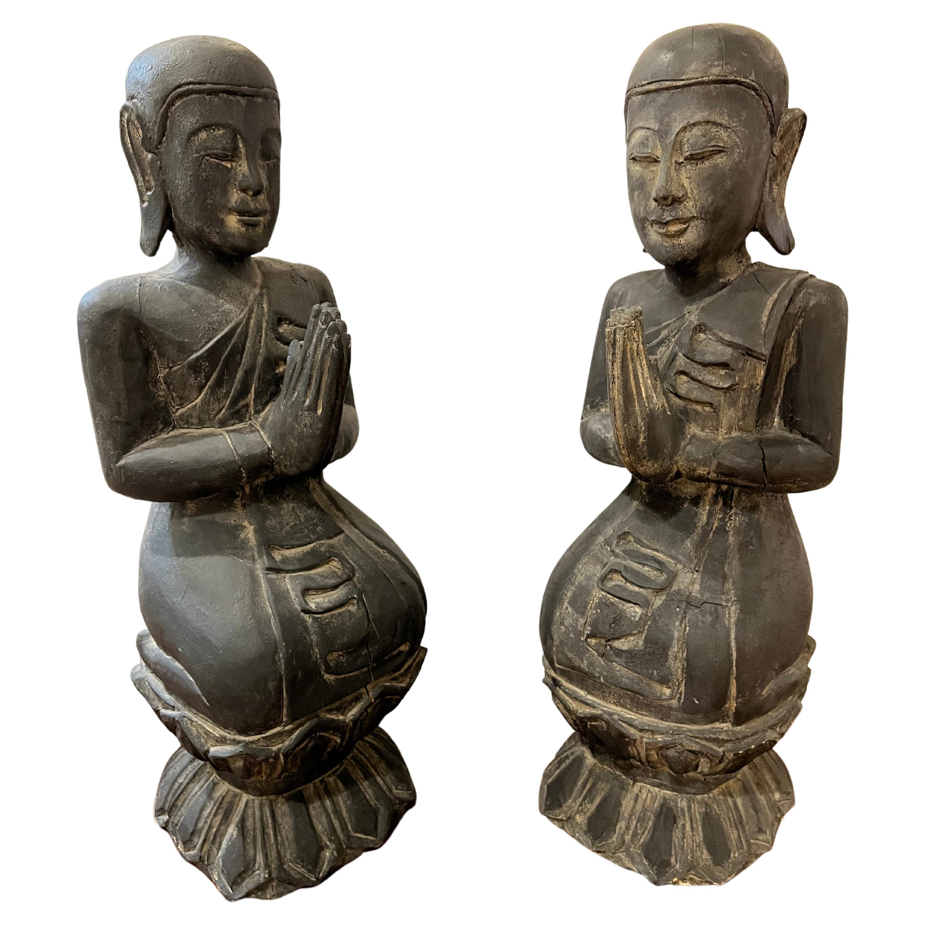 Pair of Wooden Buddha Sculptures