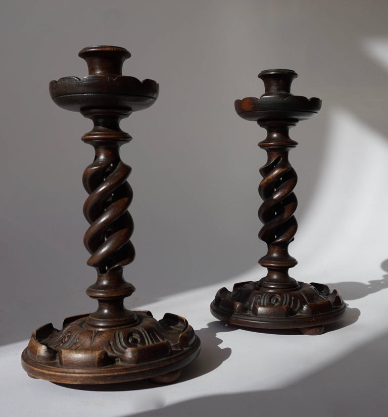 Pair of Wooden Candlesticks at 1stDibs