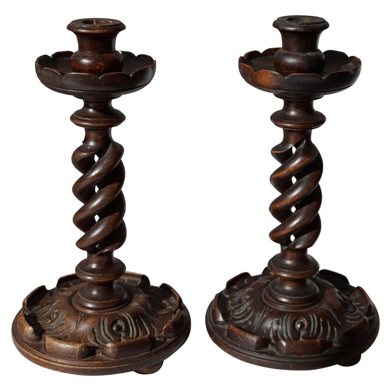 Pair of Wooden Candlesticks at 1stDibs