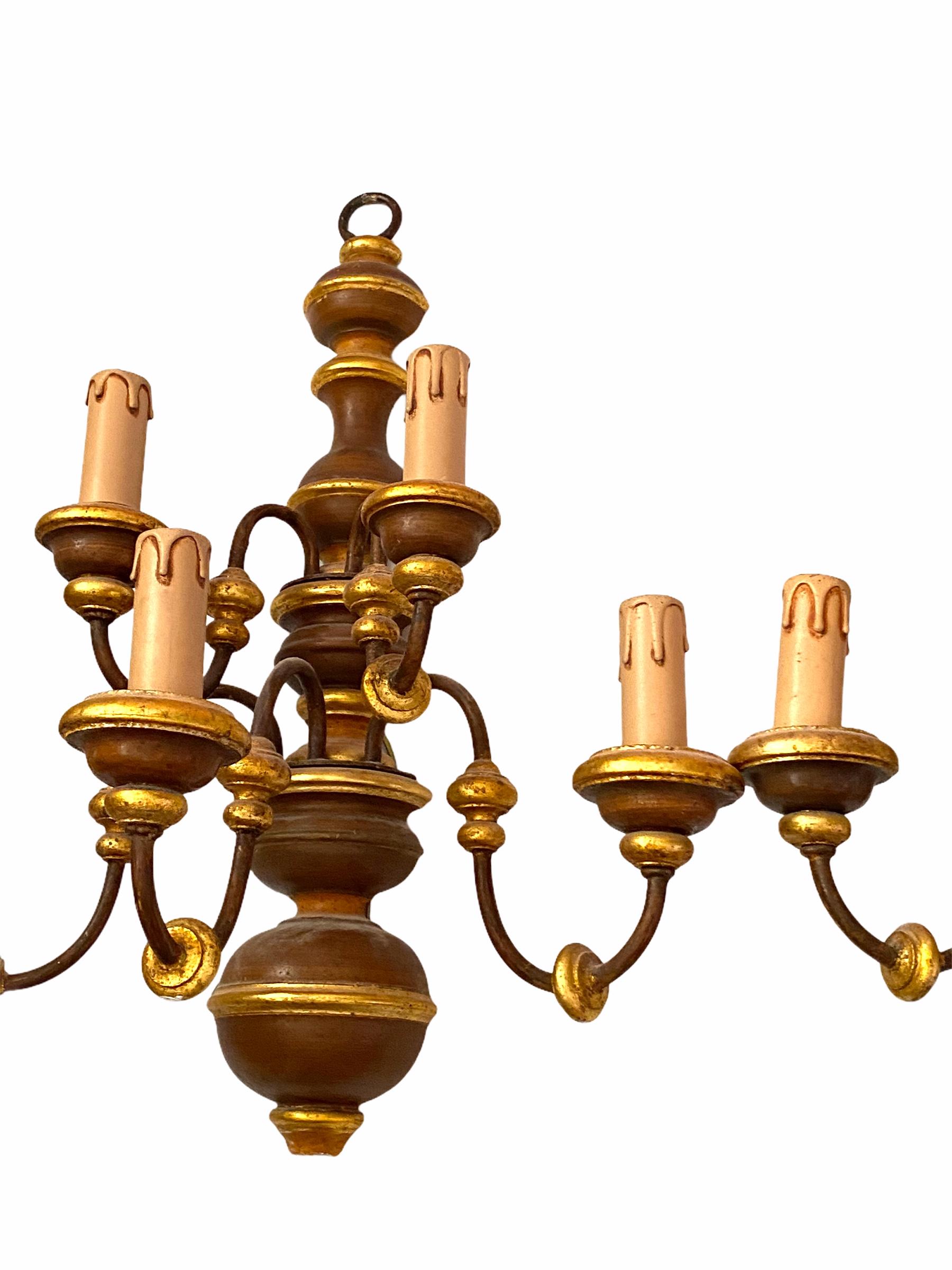 Pair of Wooden Carved Tole Farmhouse Sconces Gilt Parts, Italy In Good Condition For Sale In Nuernberg, DE