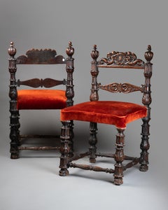 Pair of Wooden Chairs, Lombardy, 17th Century