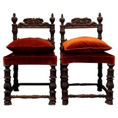 Pair of Wooden Chairs, Lombardy, 17th Century