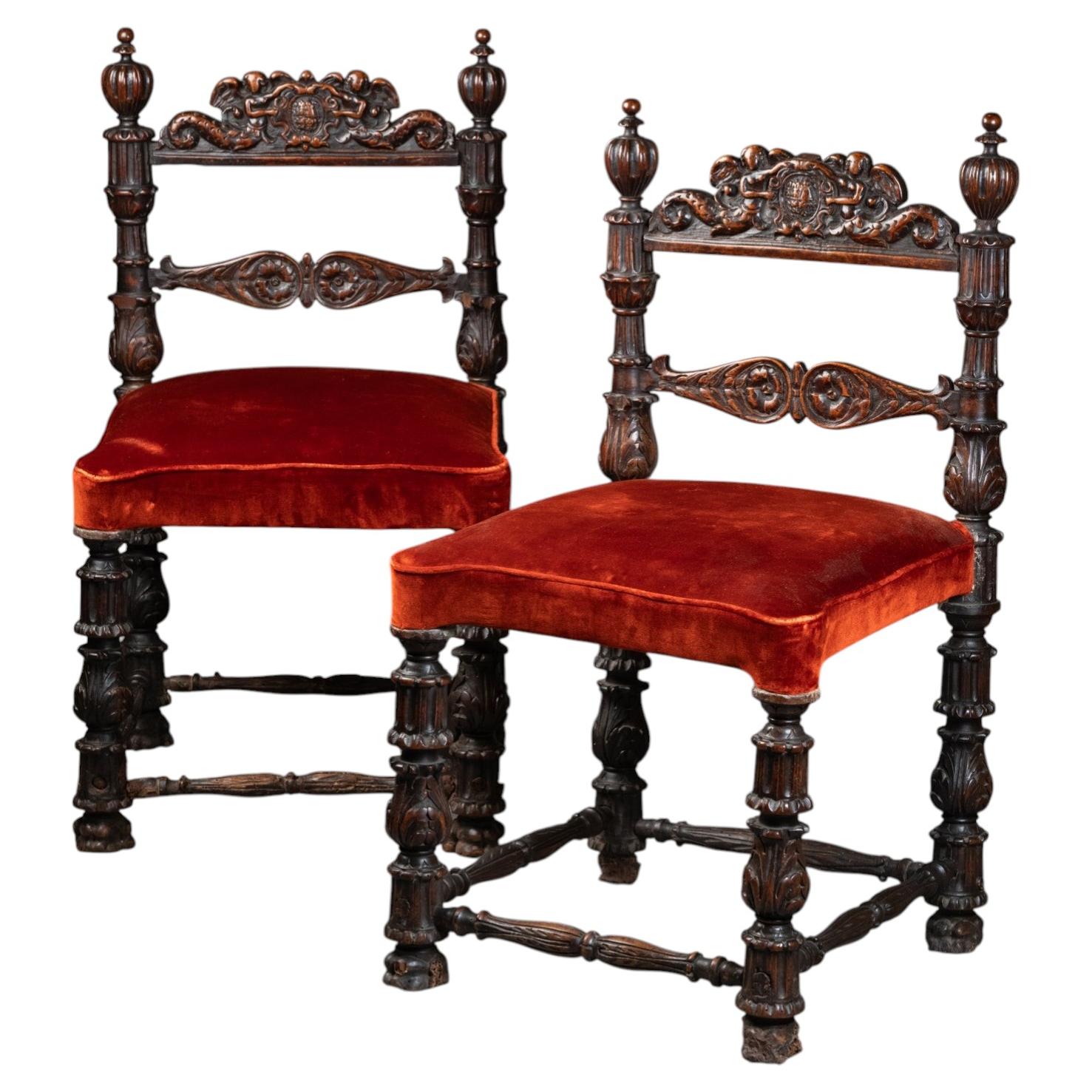 Pair of Wooden Chairs, Lombardy, 17th Century