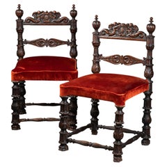 Pair of Wooden Chairs, Lombardy, 17th Century