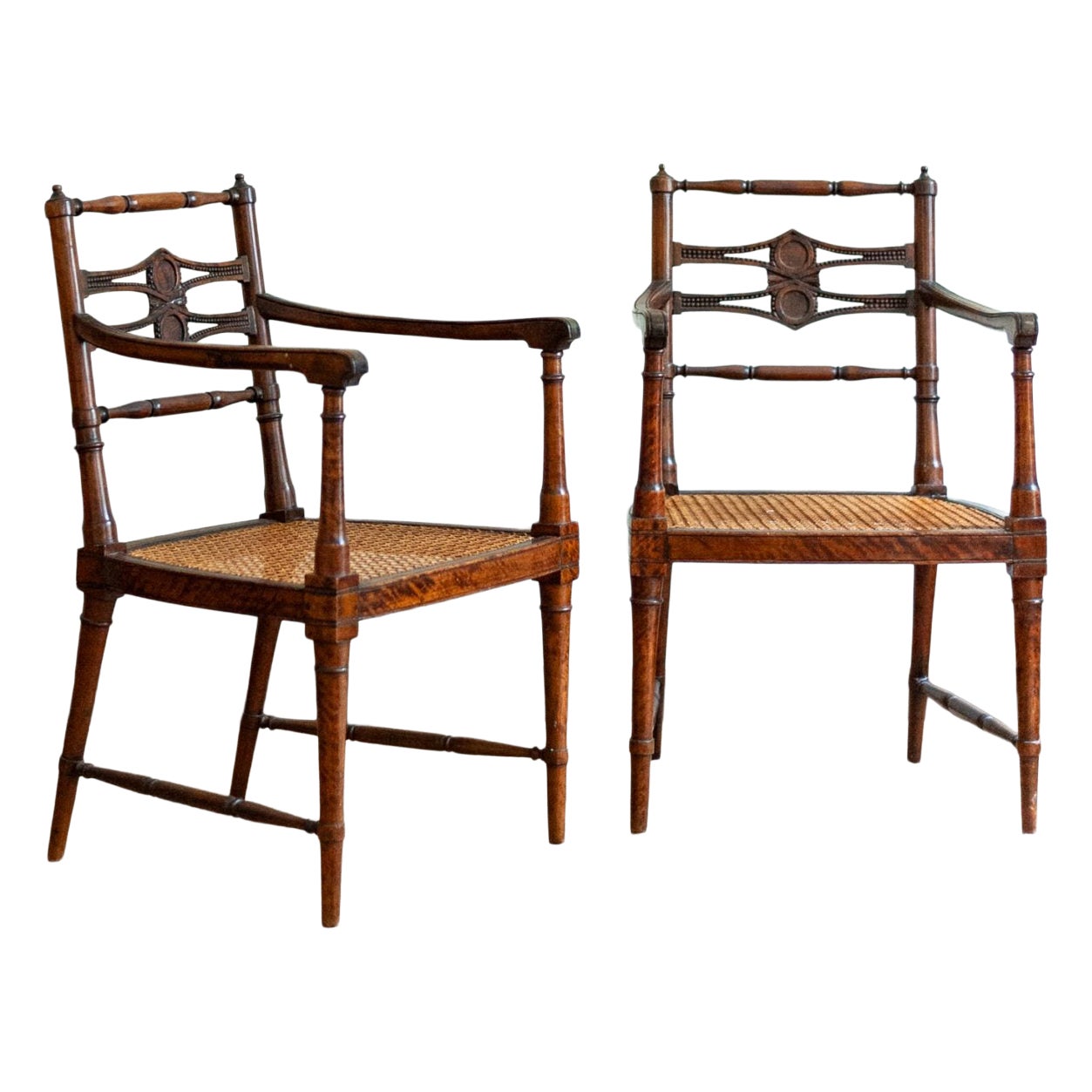 Pair of Wooden Chairs with Vienna Straw For Sale