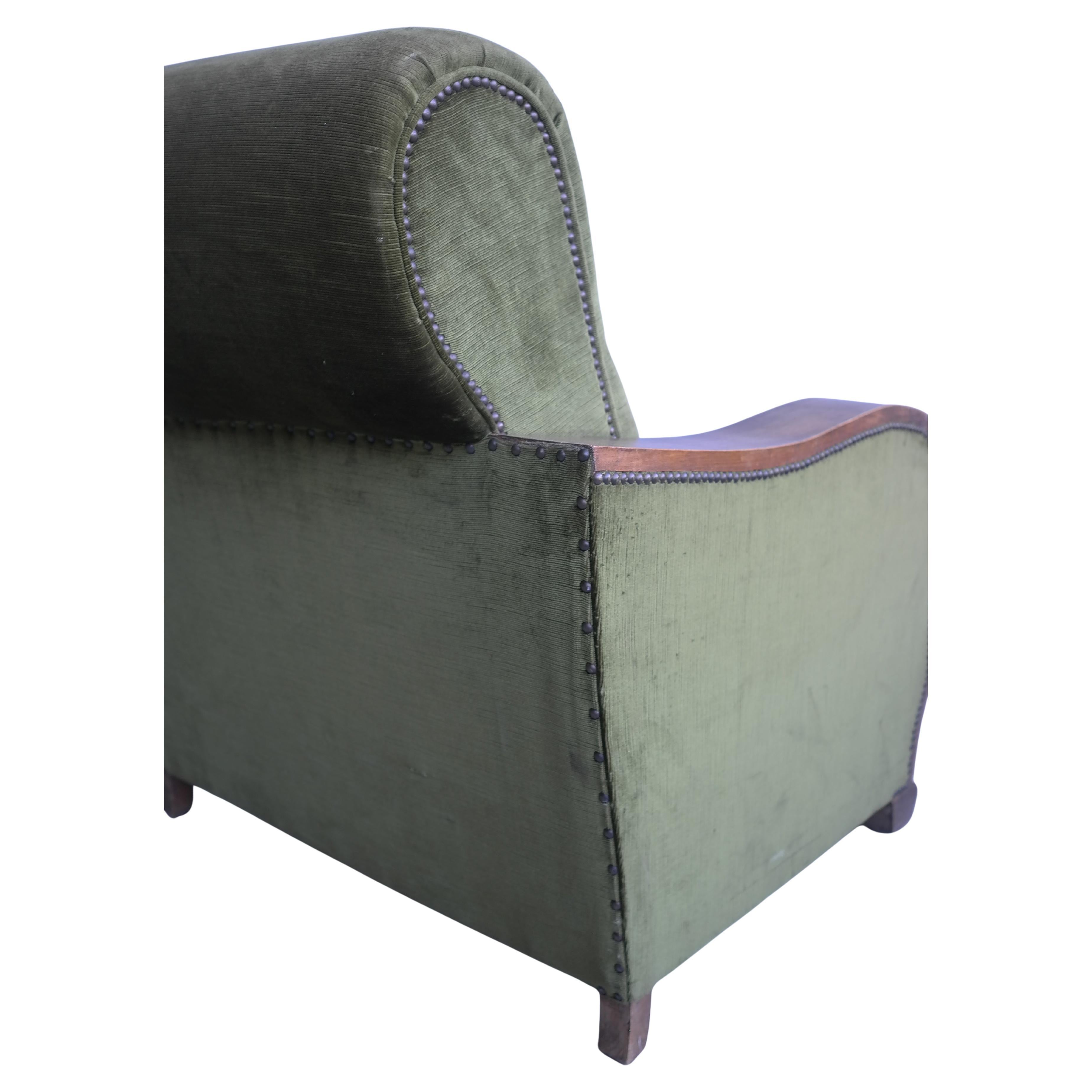 Pair of Wooden Curved Arms Art-Deco Armchairs in Green Mohair, France, 1940s For Sale 5