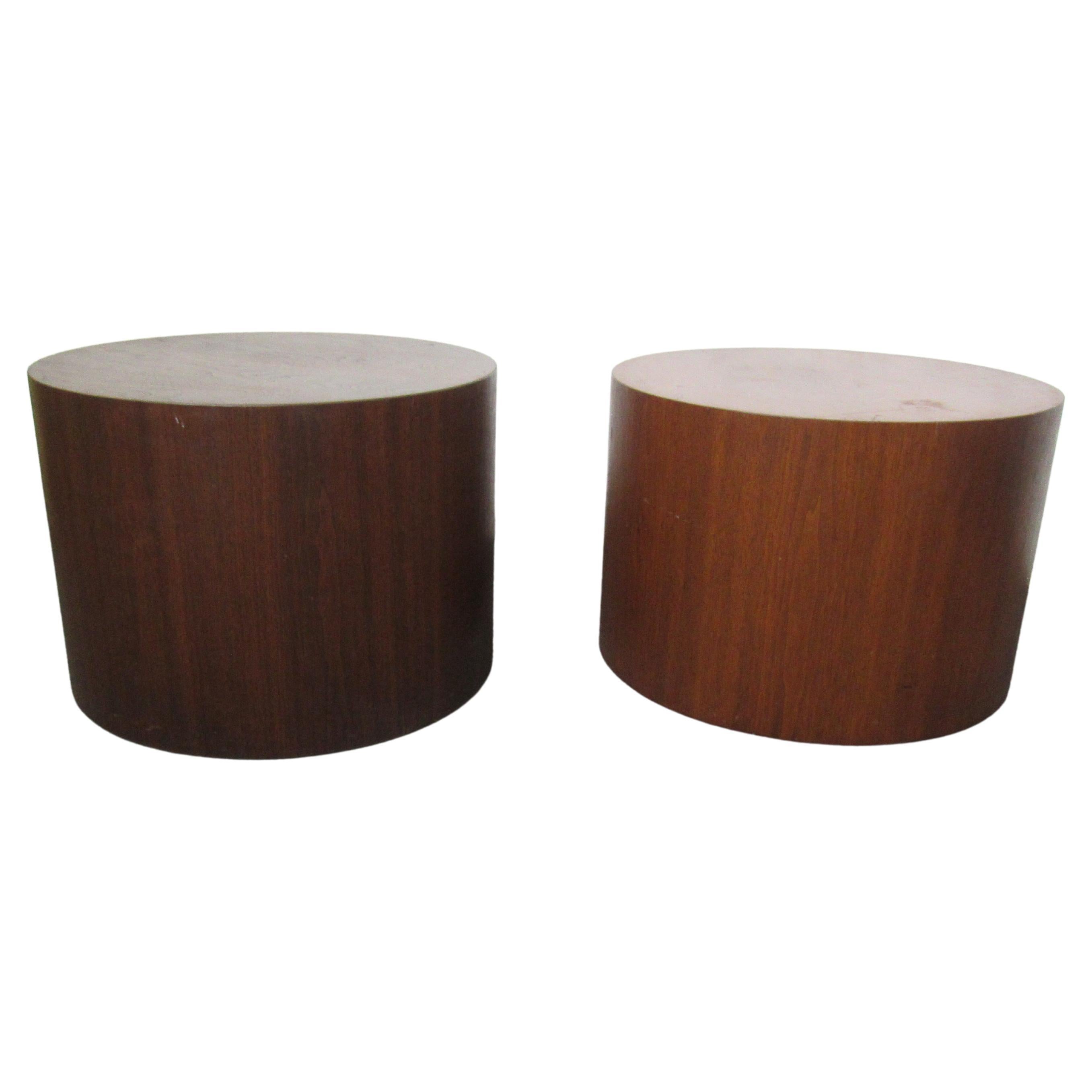 Pair of Wooden Cylindrical Side Tables