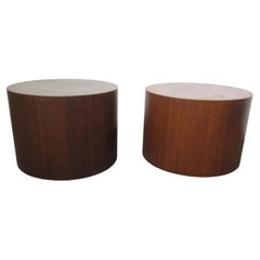 Pair of Wooden Cylindrical Side Tables