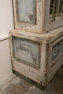Pair of Wooden Display Cabinets with Polychromed Sliding Doors and Doors below
