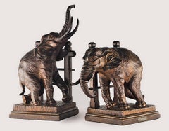 Pair of Early 20th Century Hand-Crafted Wooden Elephant Bookends by Ary Bitter