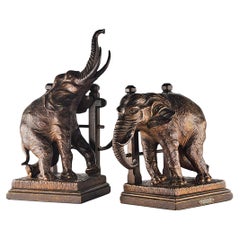 Pair of Early 20th Century Hand-Crafted Wooden Elephant Bookends by Ary Bitter