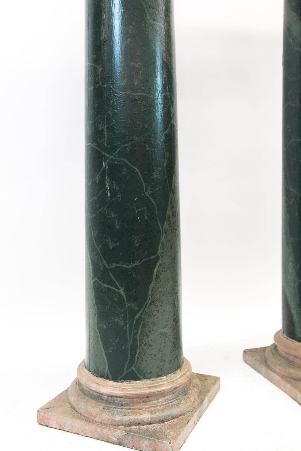 Pair of Wooden Faux Painted Marbleized Pedestals For Sale 3