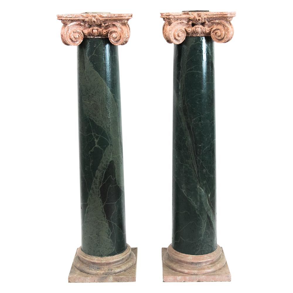 Pair of Wooden Faux Painted Marbleized Pedestals