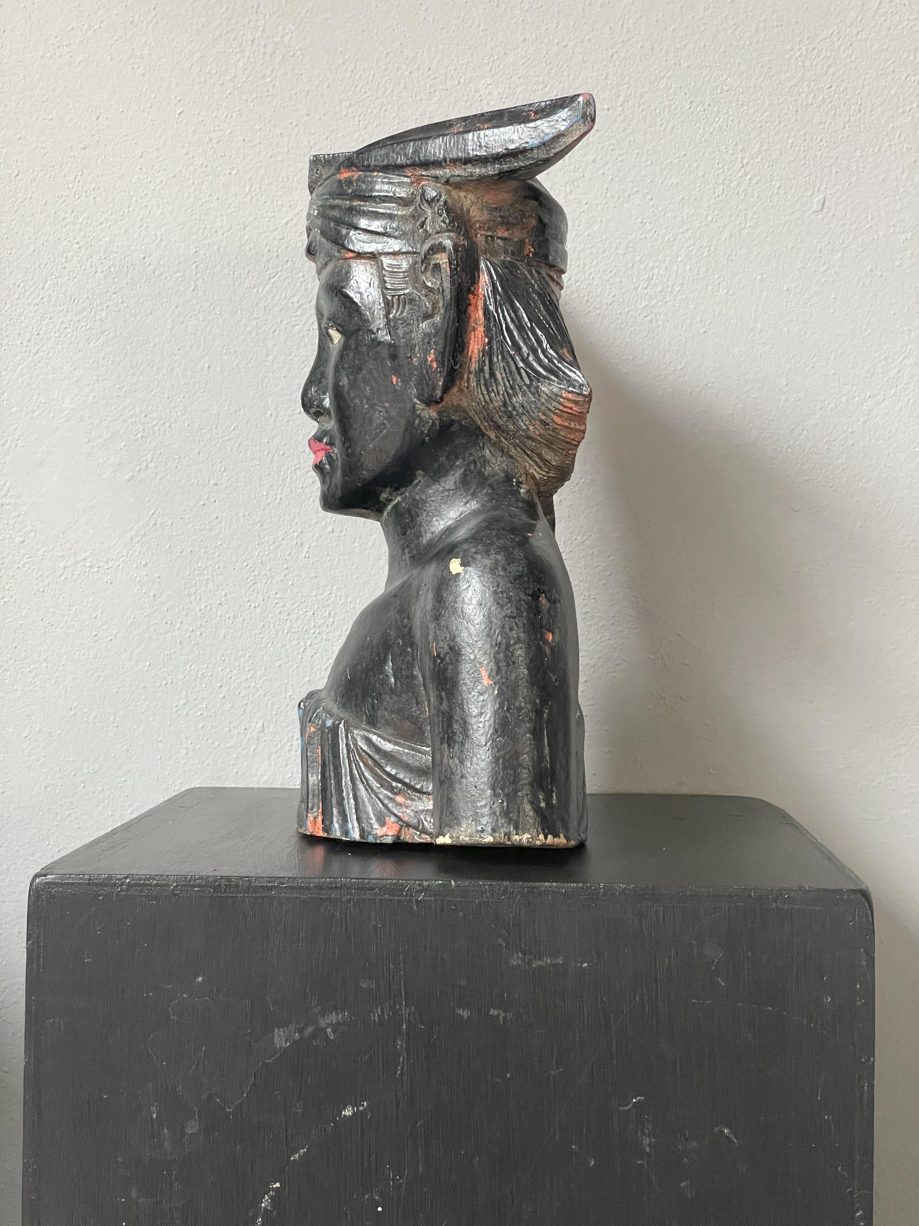 Pair of Wooden Female Black Sculptures For Sale 1