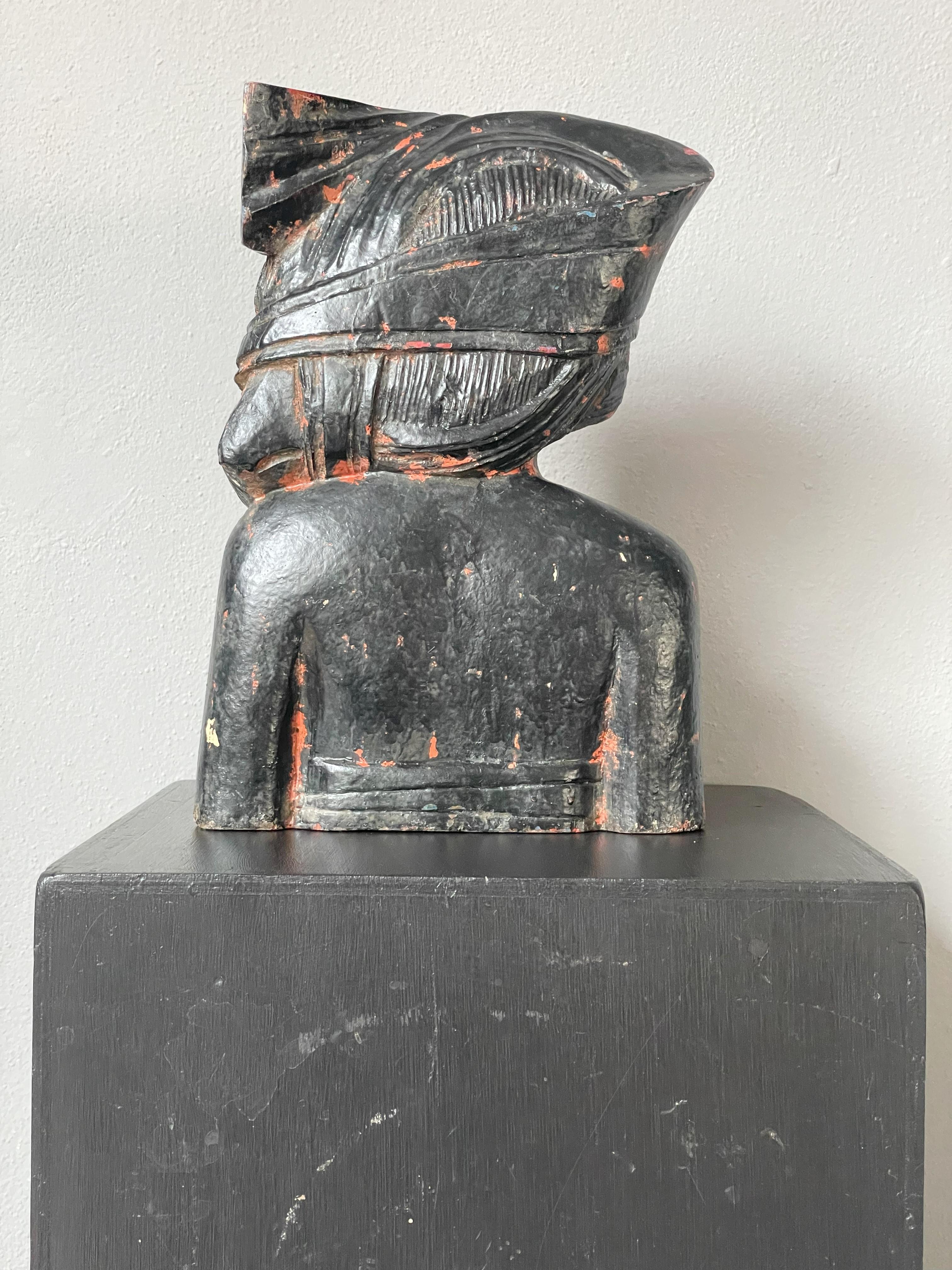 Pair of Wooden Female Black Sculptures For Sale 5