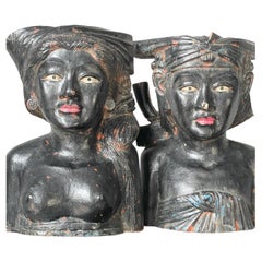 Pair of Wooden Female Black Sculptures