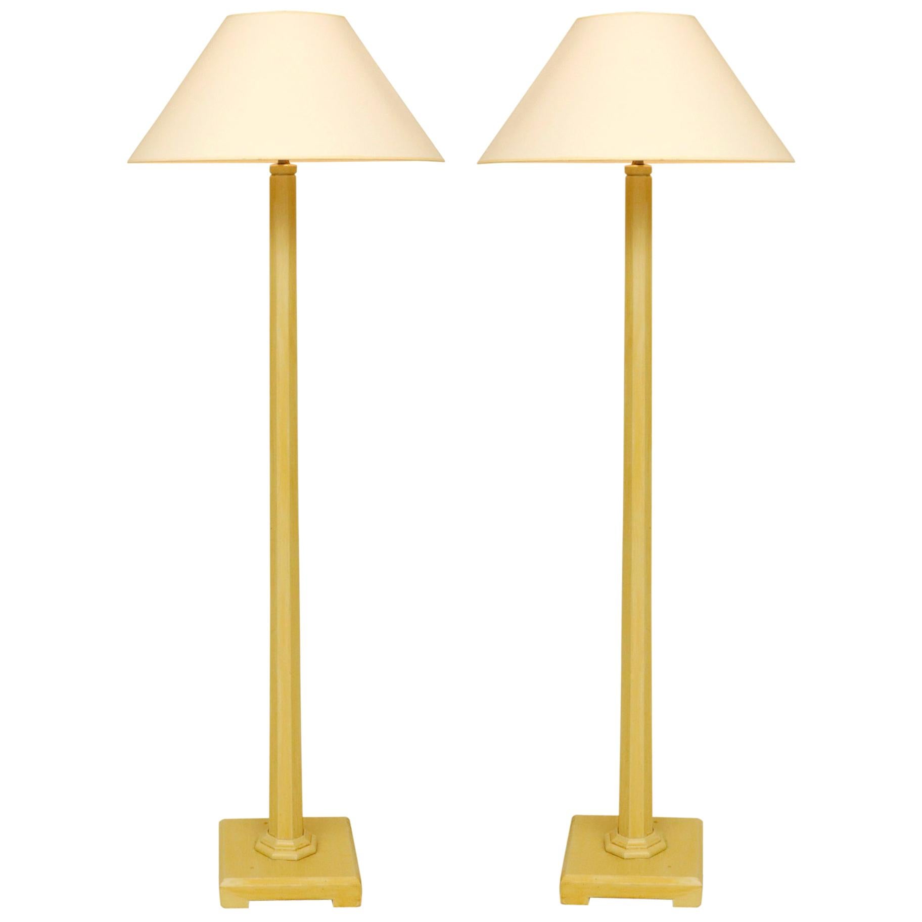 Pair of Wooden Floor Lamps For Sale