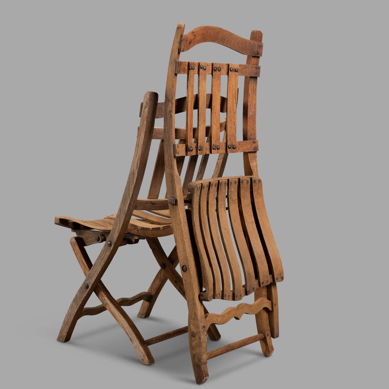 Pair of Wooden Folding Chairs, circa 1900 For Sale at 1stdibs