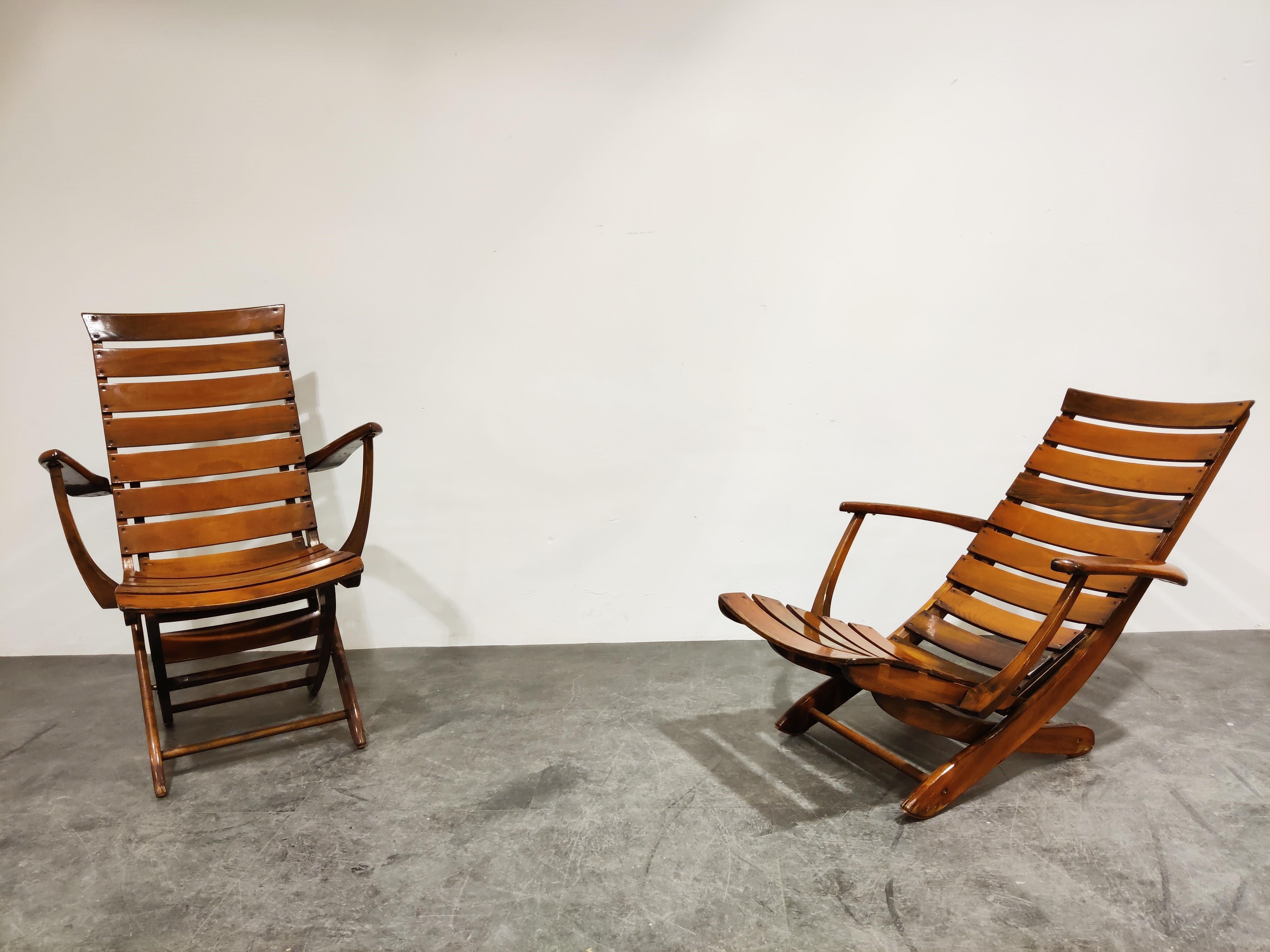 Pair of Wooden Folding Garden Chairs with Table, 1950s 1