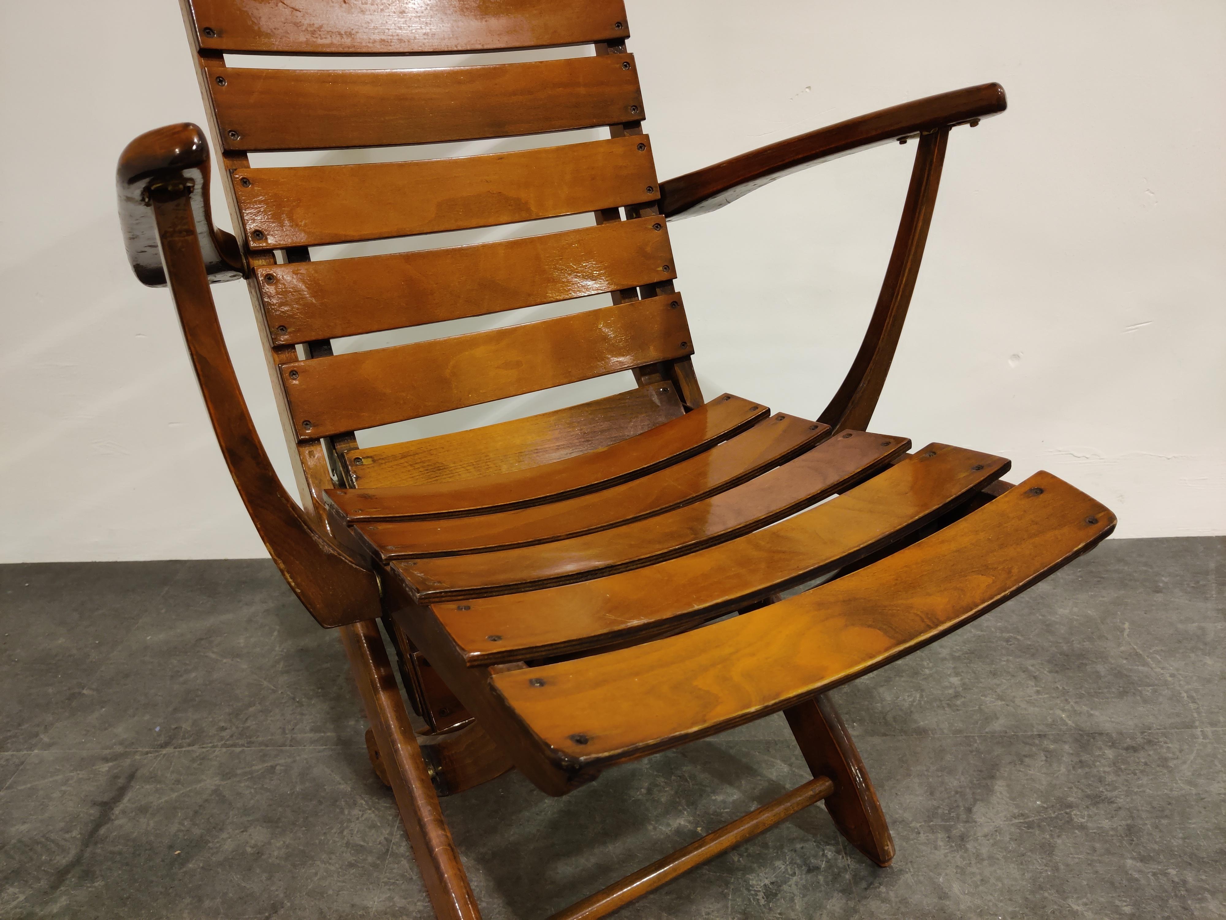 Pair of Wooden Folding Garden Chairs with Table, 1950s 2
