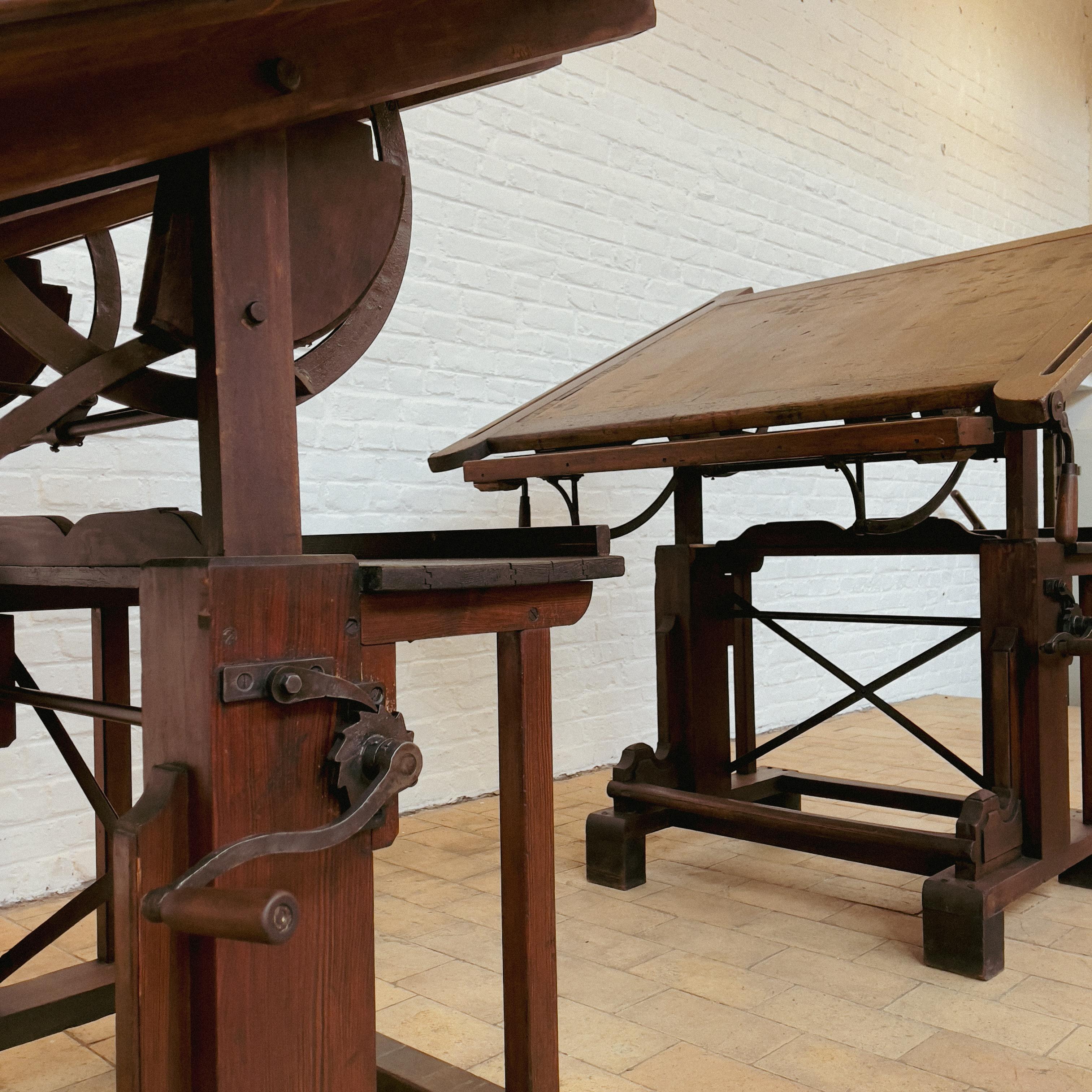 Early 20th Century Pair of Wooden French Drafting Table, circa 1900