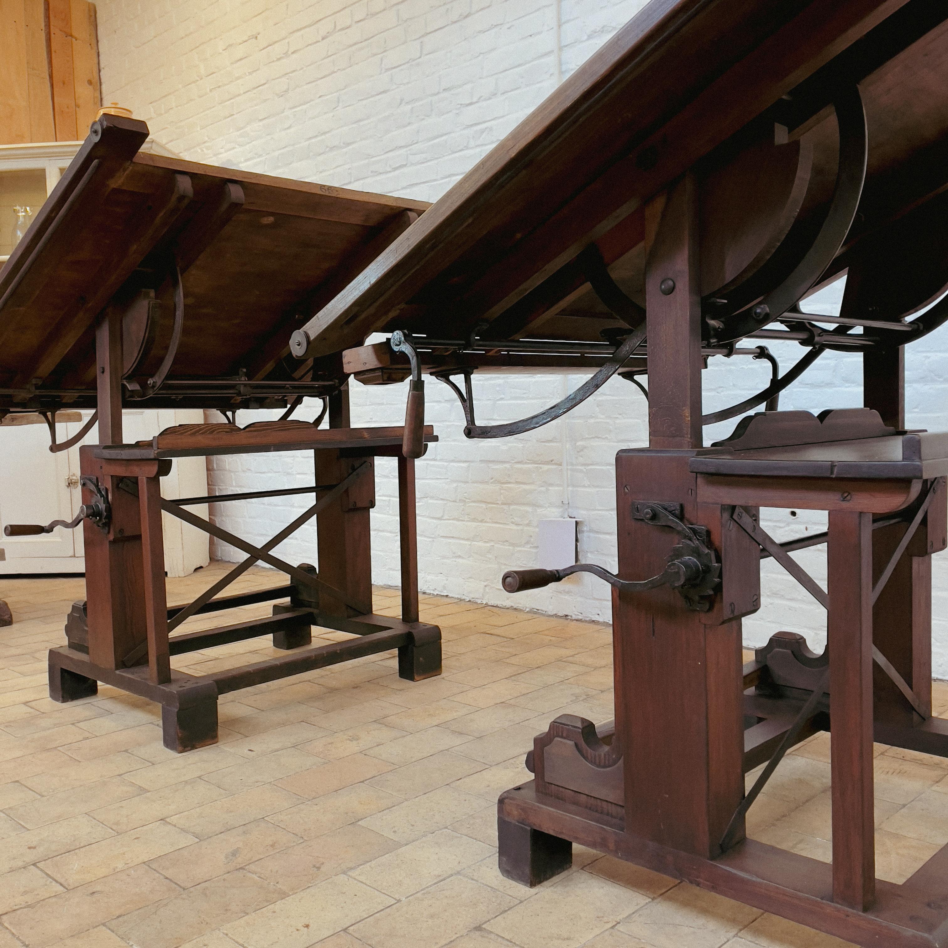 Beech Pair of Wooden French Drafting Table, circa 1900