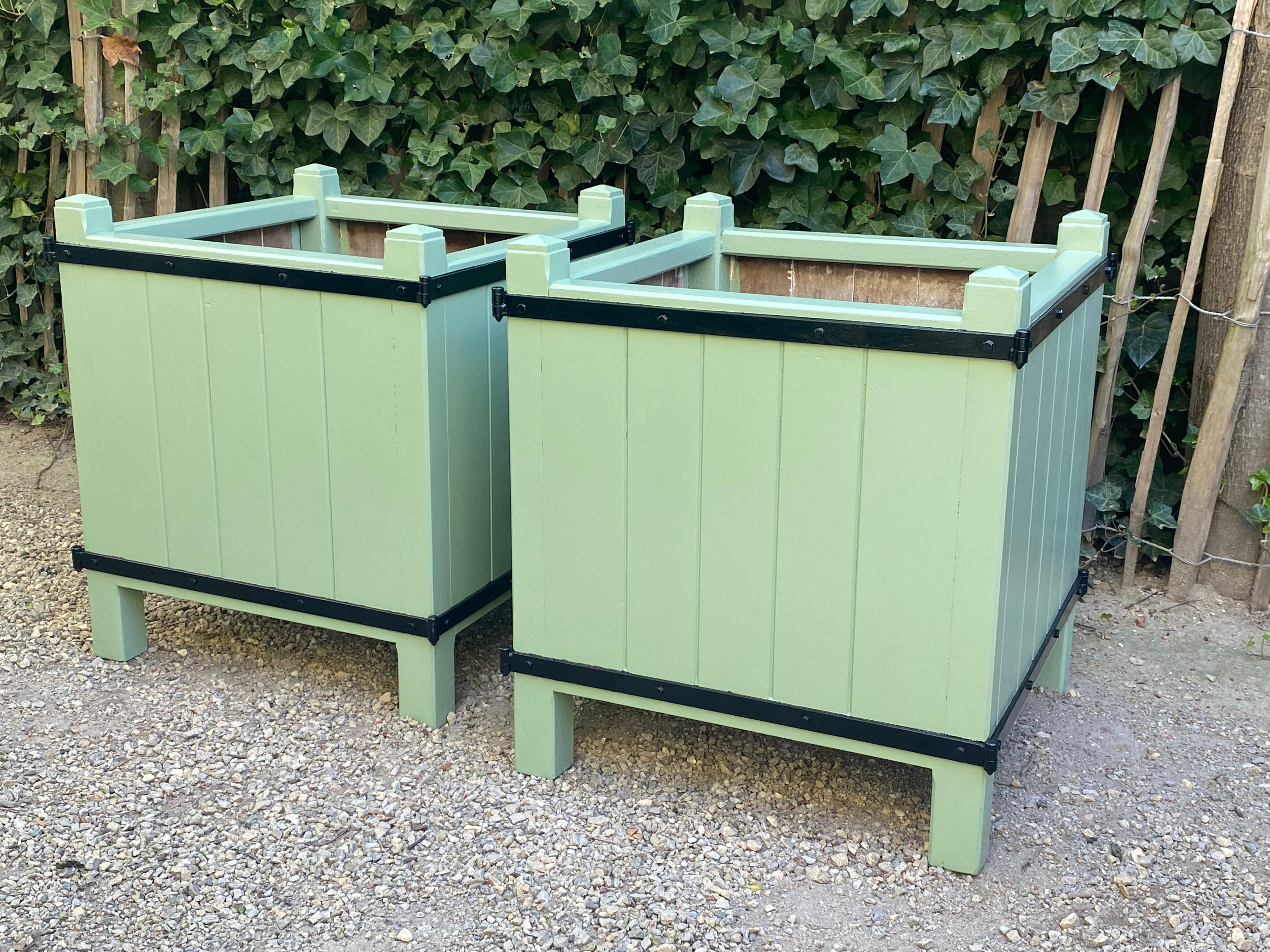 British Pair of Wooden Garden Planters For Sale