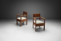 Pair of Wooden Haagse School Armchairs, The Netherlands Early 20th Century