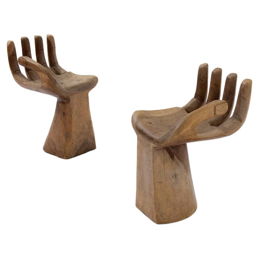 Pair of Wooden Hand-Chair in the Style of Pedro Friedeberg