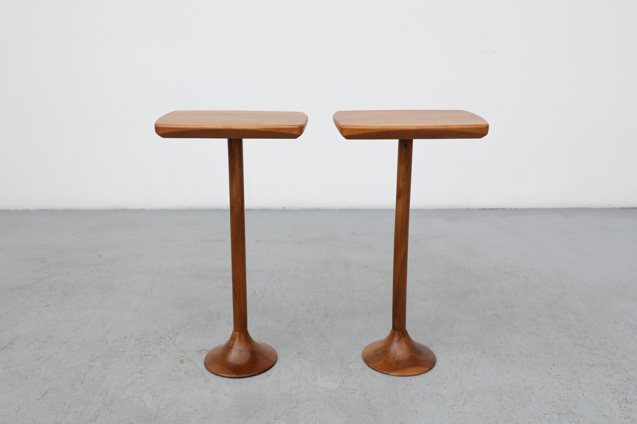 Pair of Wooden Italian Pedestal Side Tables with Tulip Bases In Good Condition For Sale In Los Angeles, CA