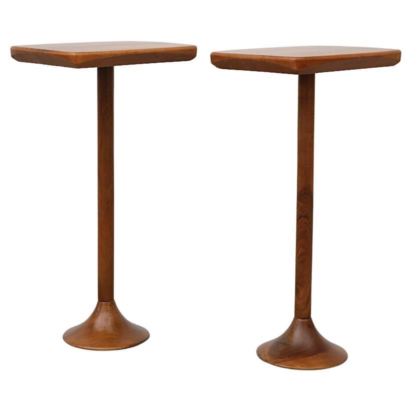 Pair of Wooden Italian Pedestal Side Tables with Tulip Bases For Sale