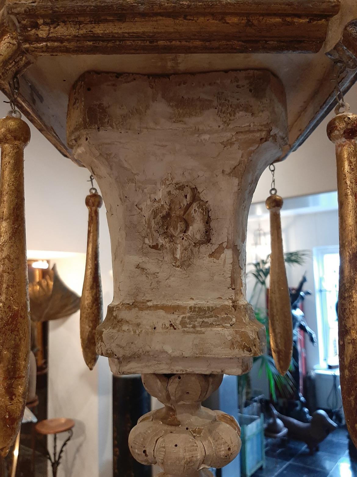 French Pair of Wooden Lanterns Made from 18th Century Fragments