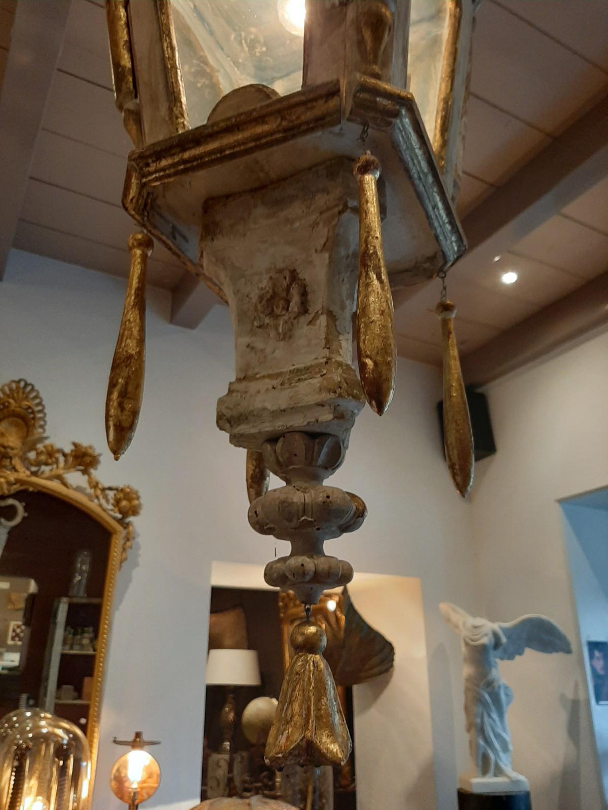 Pair of Wooden Lanterns Made from 18th Century Fragments In Good Condition In Baambrugge, NL