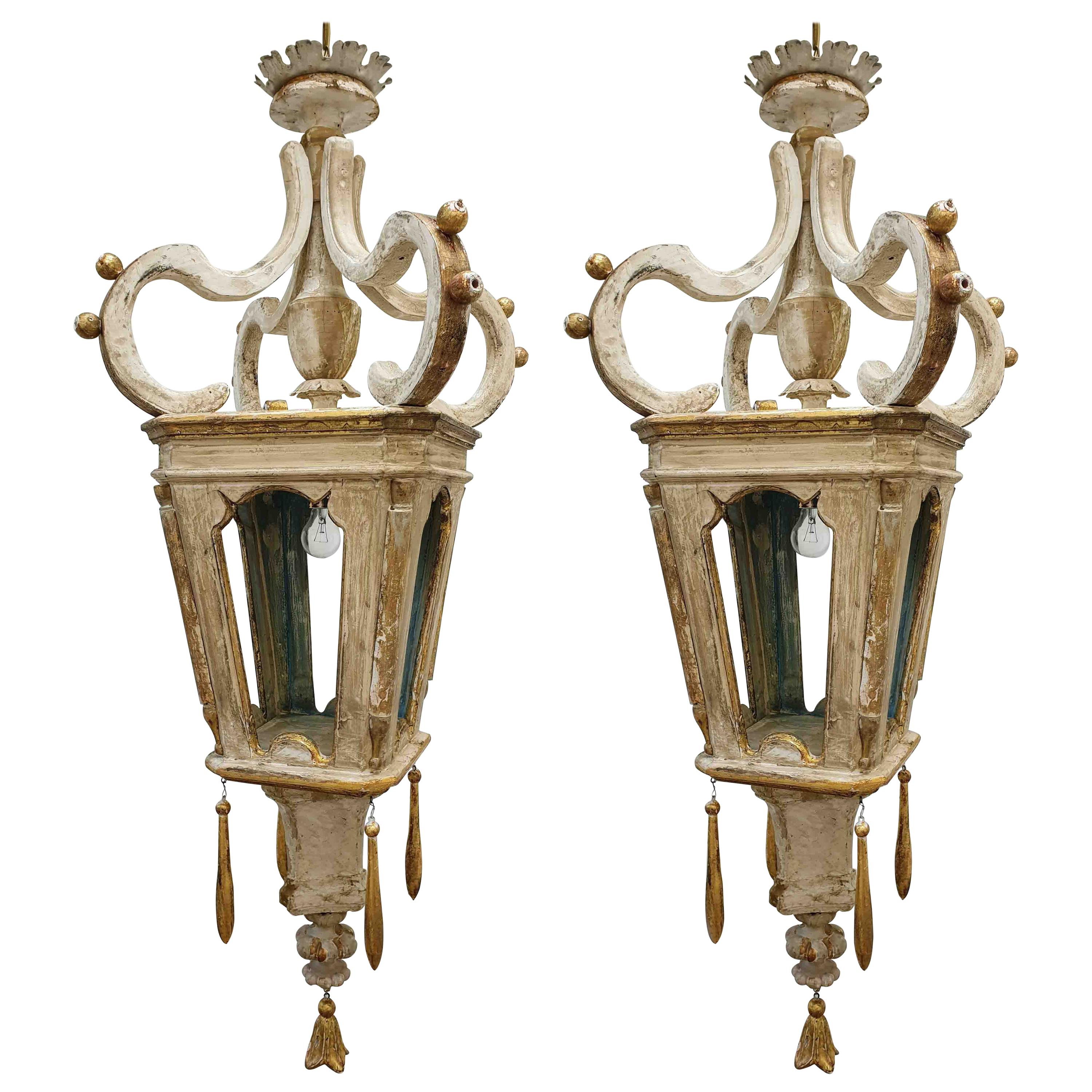Pair of Wooden Lanterns Made from 18th Century Fragments