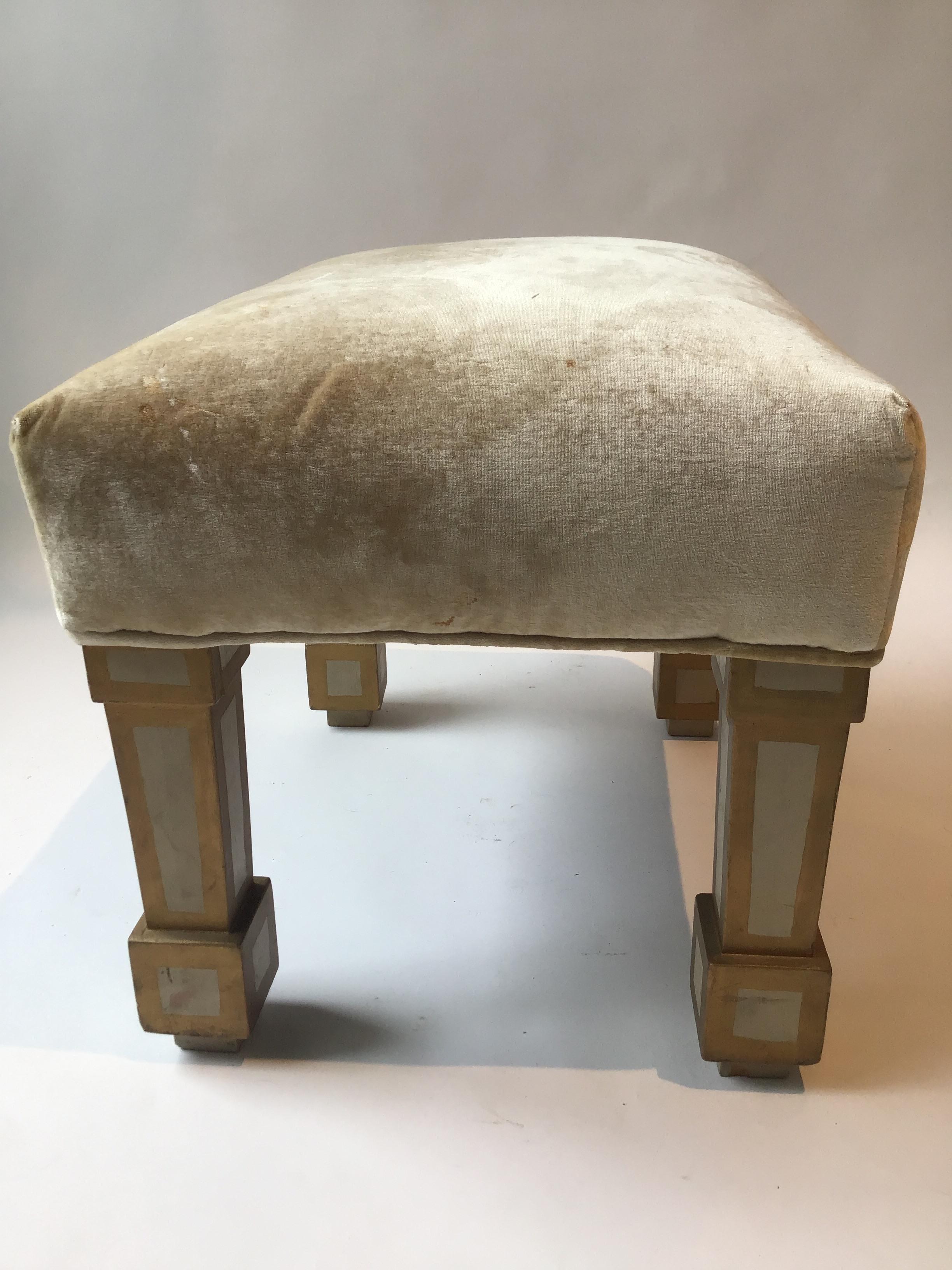 Contemporary Pair of Wooden Leg Ottomans For Sale