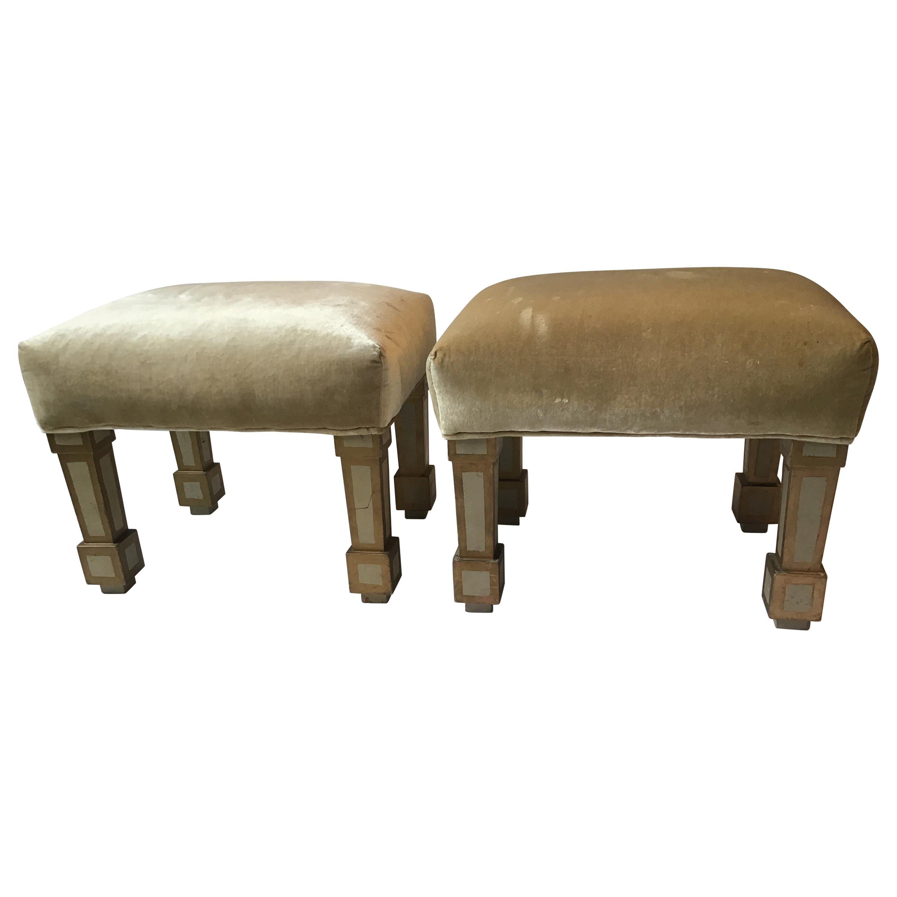 Pair of Wooden Leg Ottomans For Sale