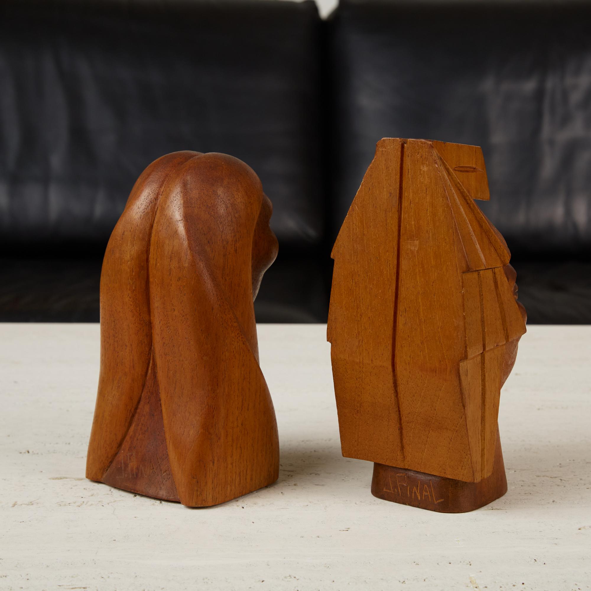 Modern Pair of Wooden Native American Busts For Sale