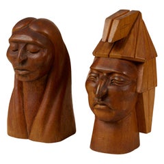 Pair of Wooden Native American Busts