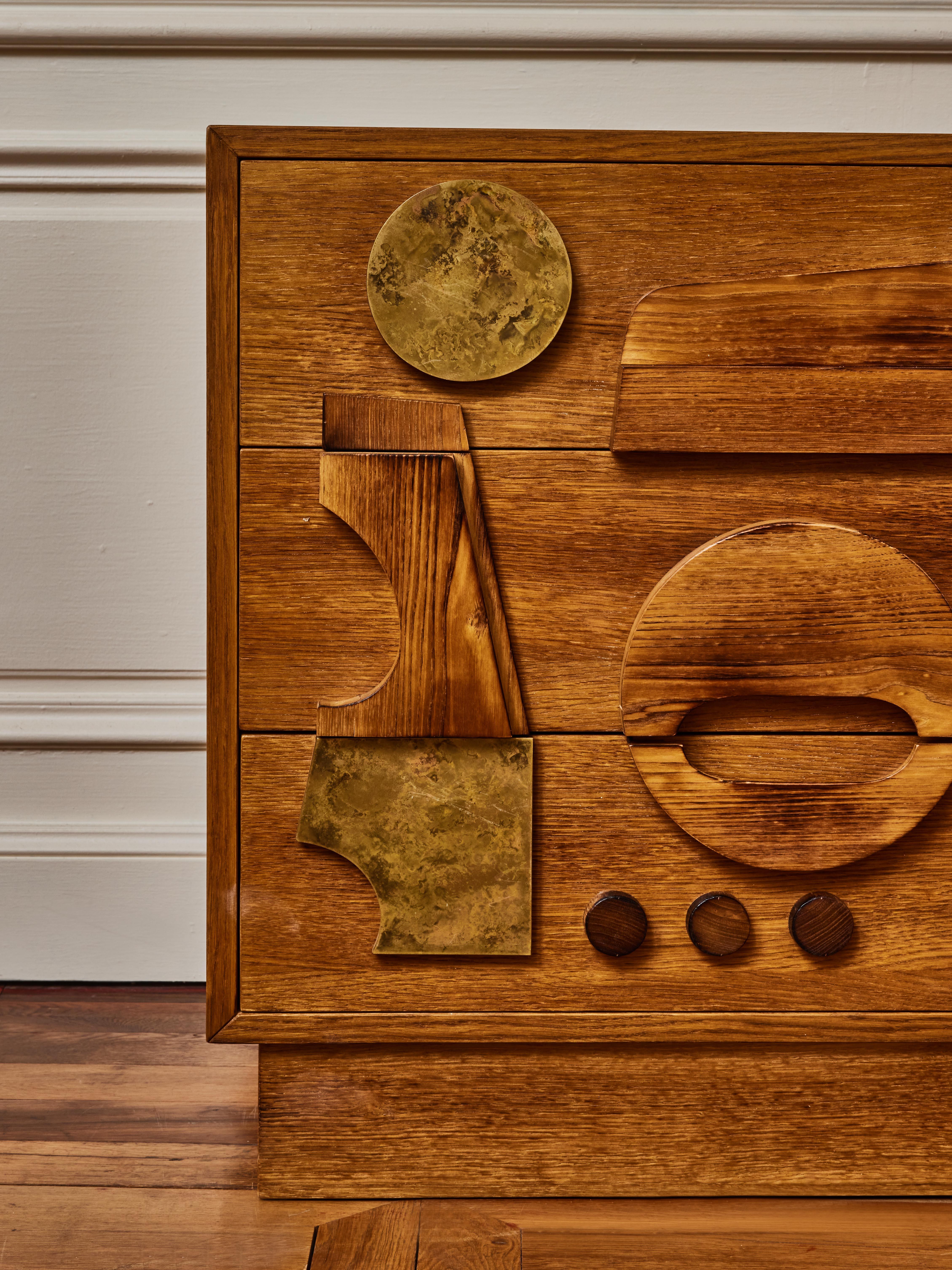 Brass Pair of Wooden Nightstands by Studio Glustin For Sale
