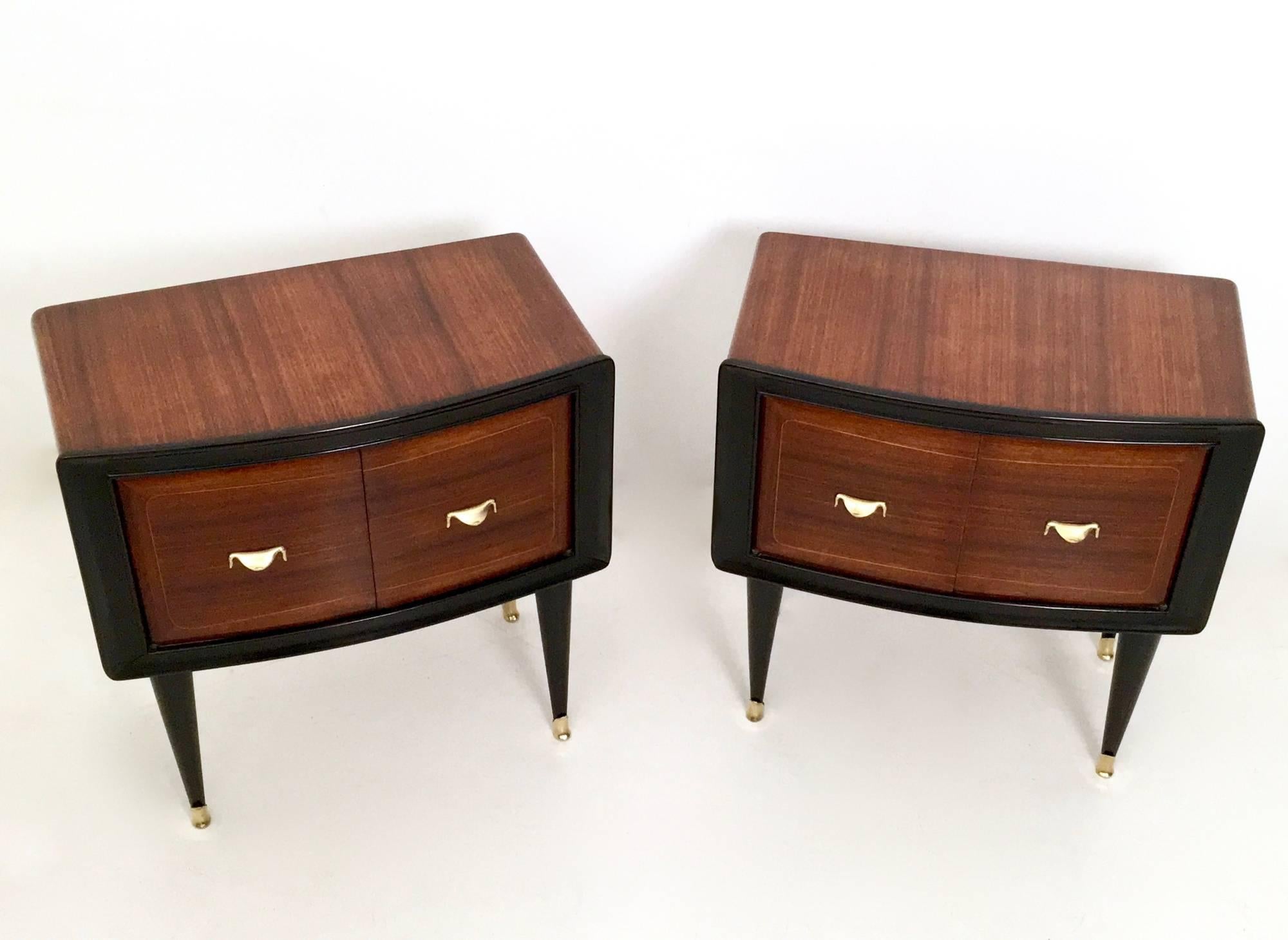 Ebonized Pair of Wooden Nightstands, Italy, 1950s