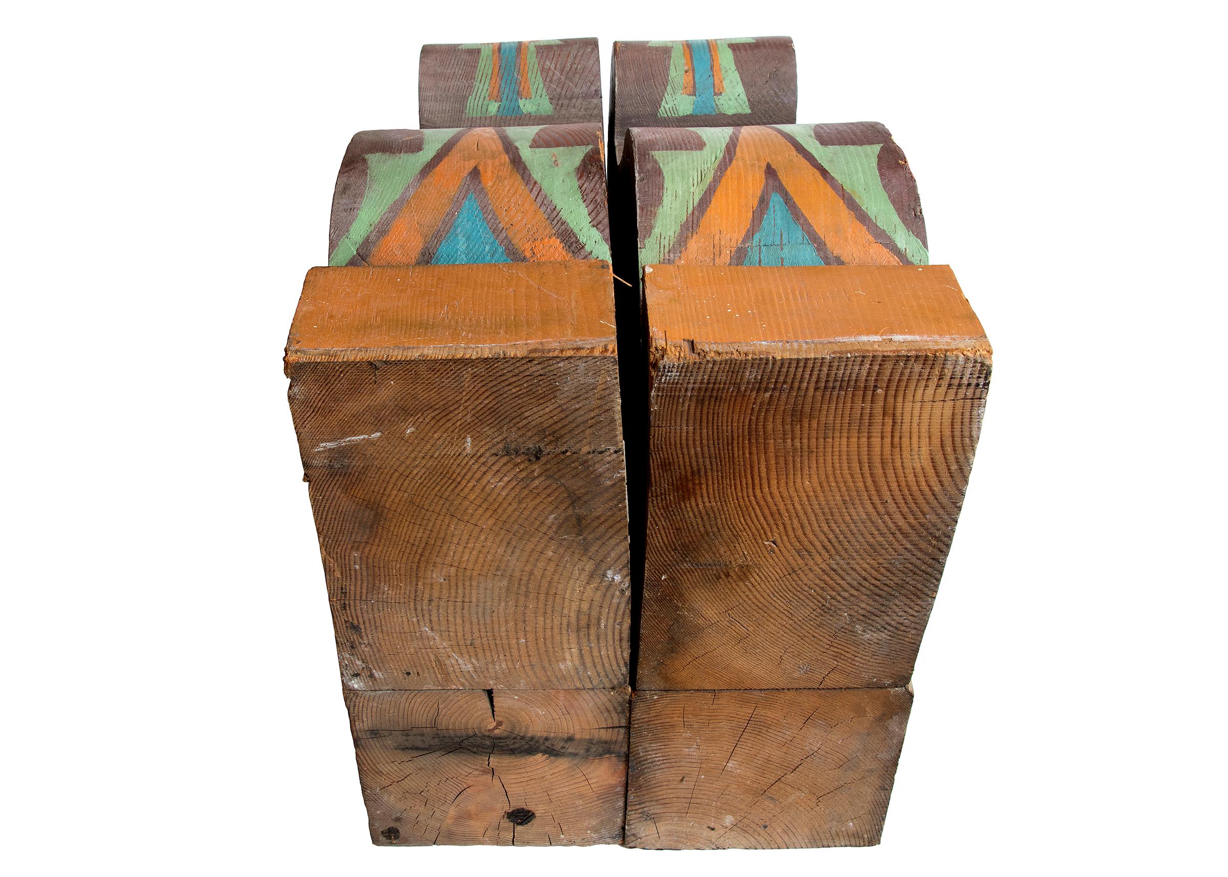 Native American Pair of Hand-Carved Wooden Corbels, New Mexico, 1940, Southwest Folk Art For Sale