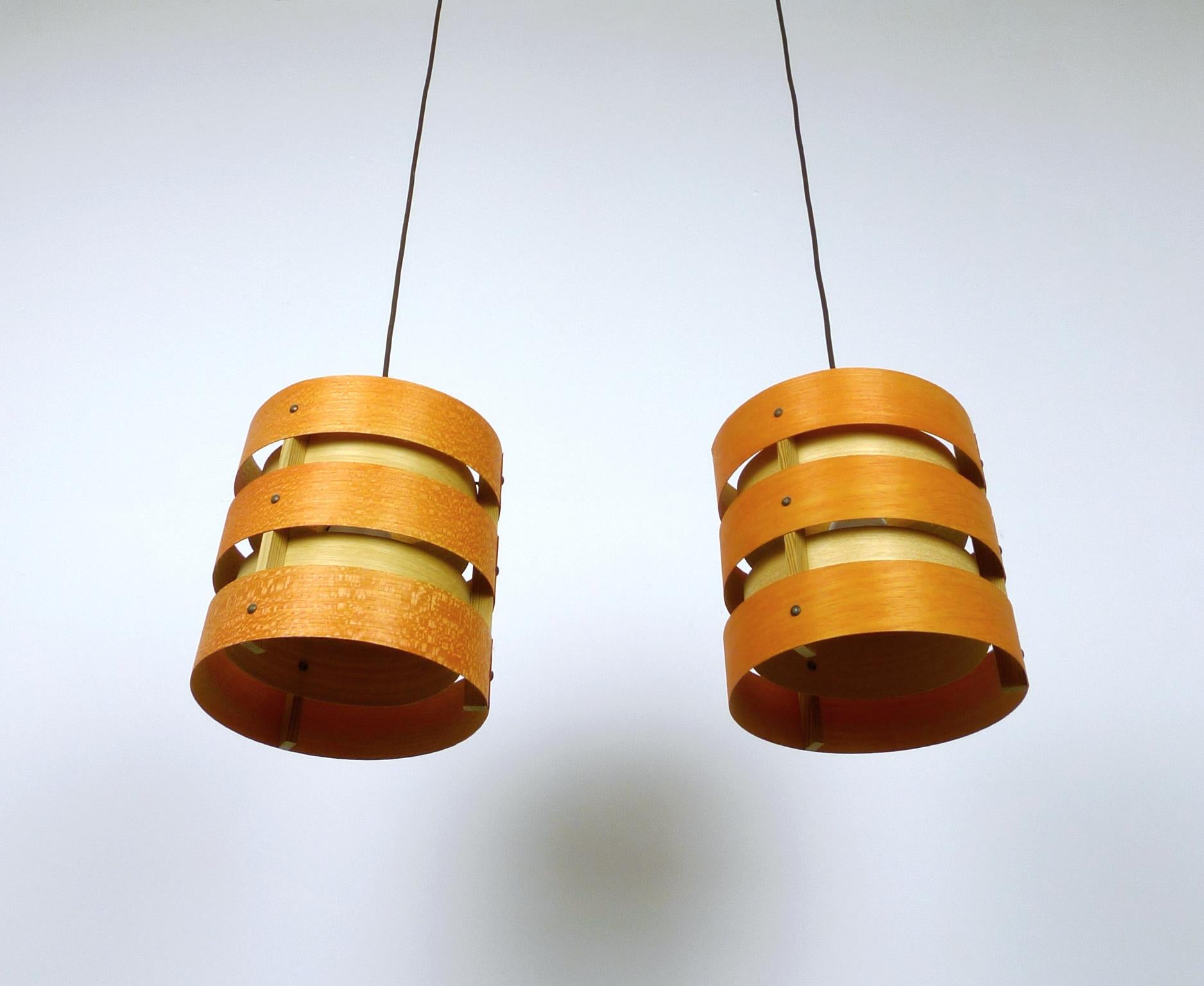 Mid-Century Modern Pair of Wooden Pendant Lights from Zicoli, Germany, 1970s