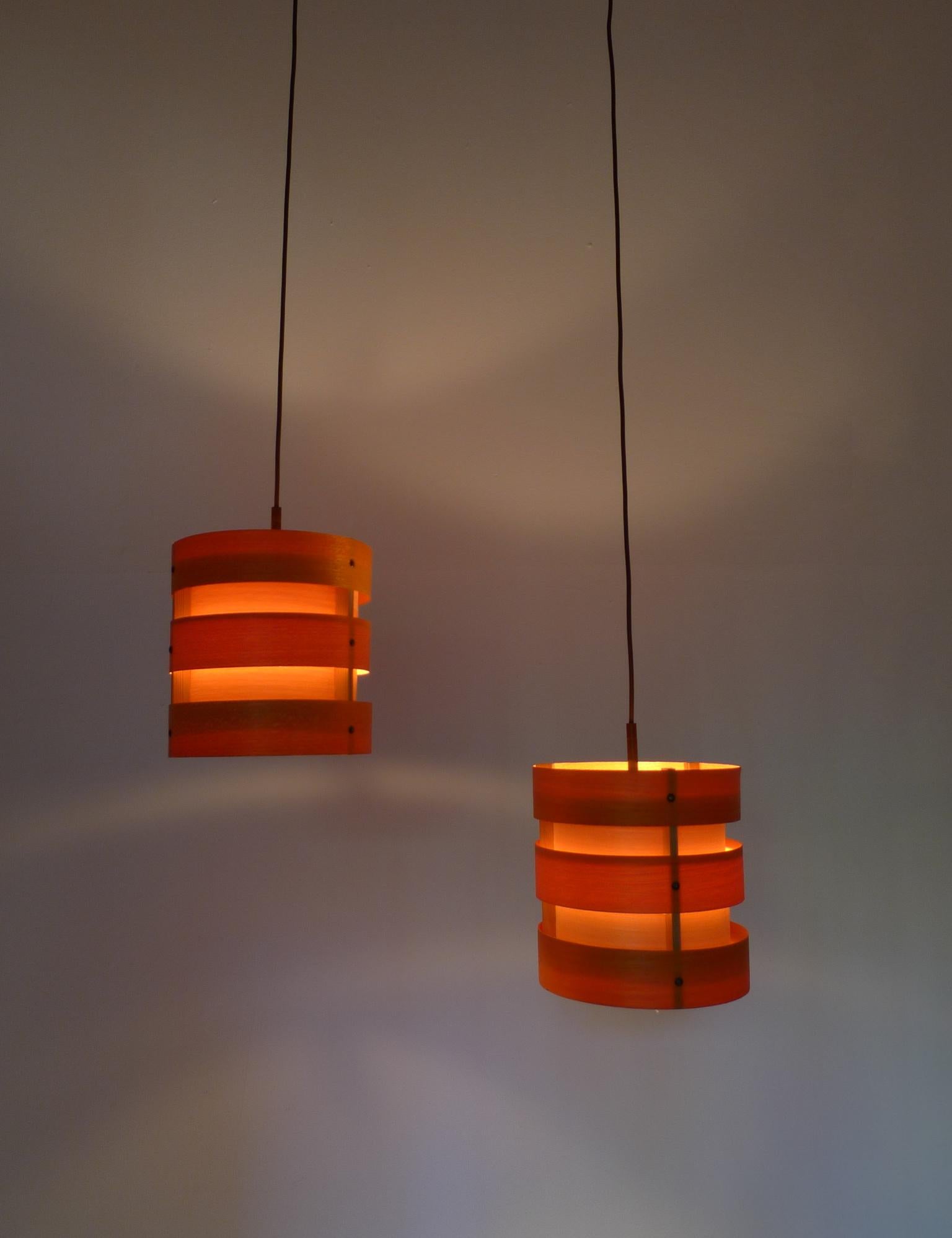 20th Century Pair of Wooden Pendant Lights from Zicoli, Germany, 1970s