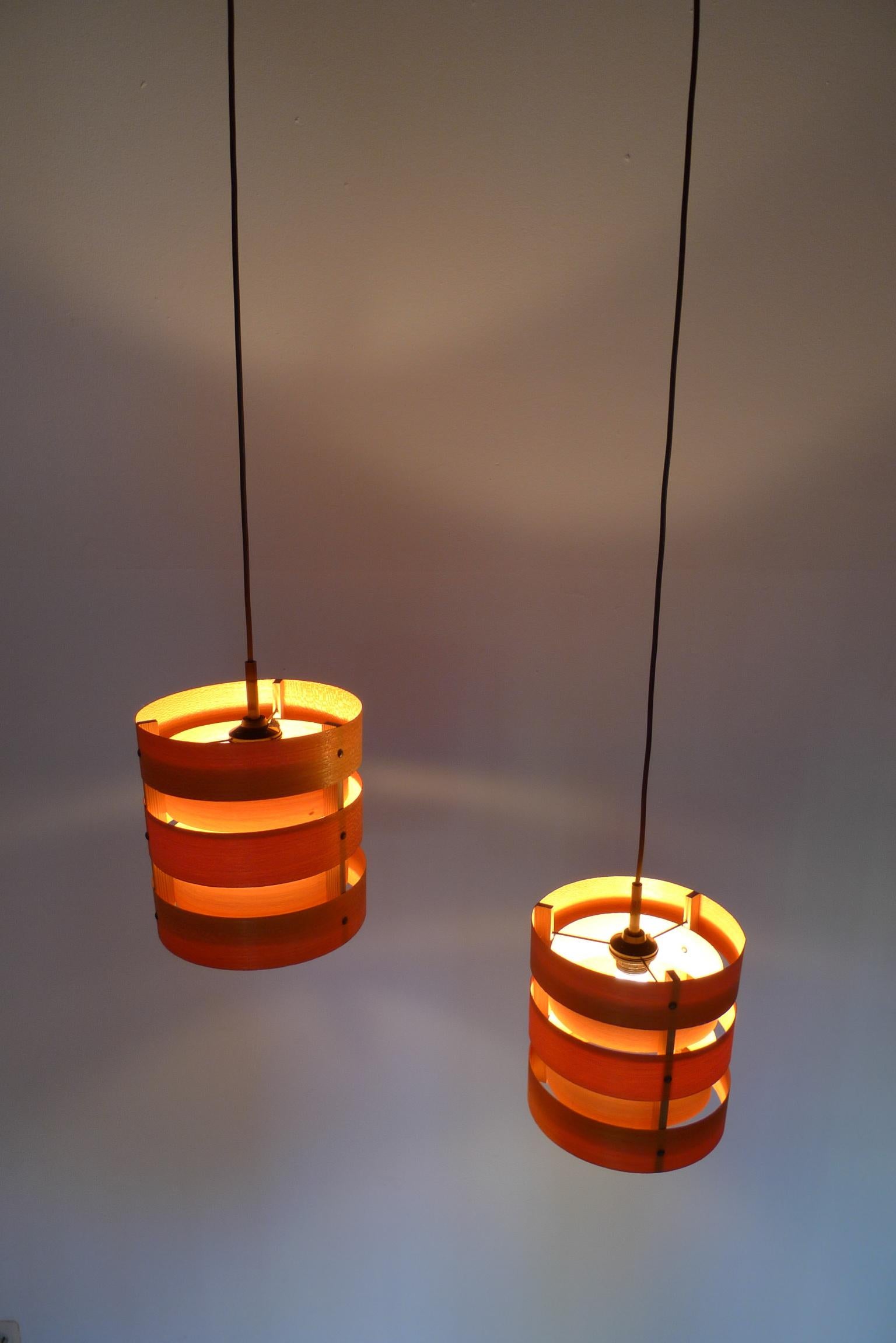 Ash Pair of Wooden Pendant Lights from Zicoli, Germany, 1970s