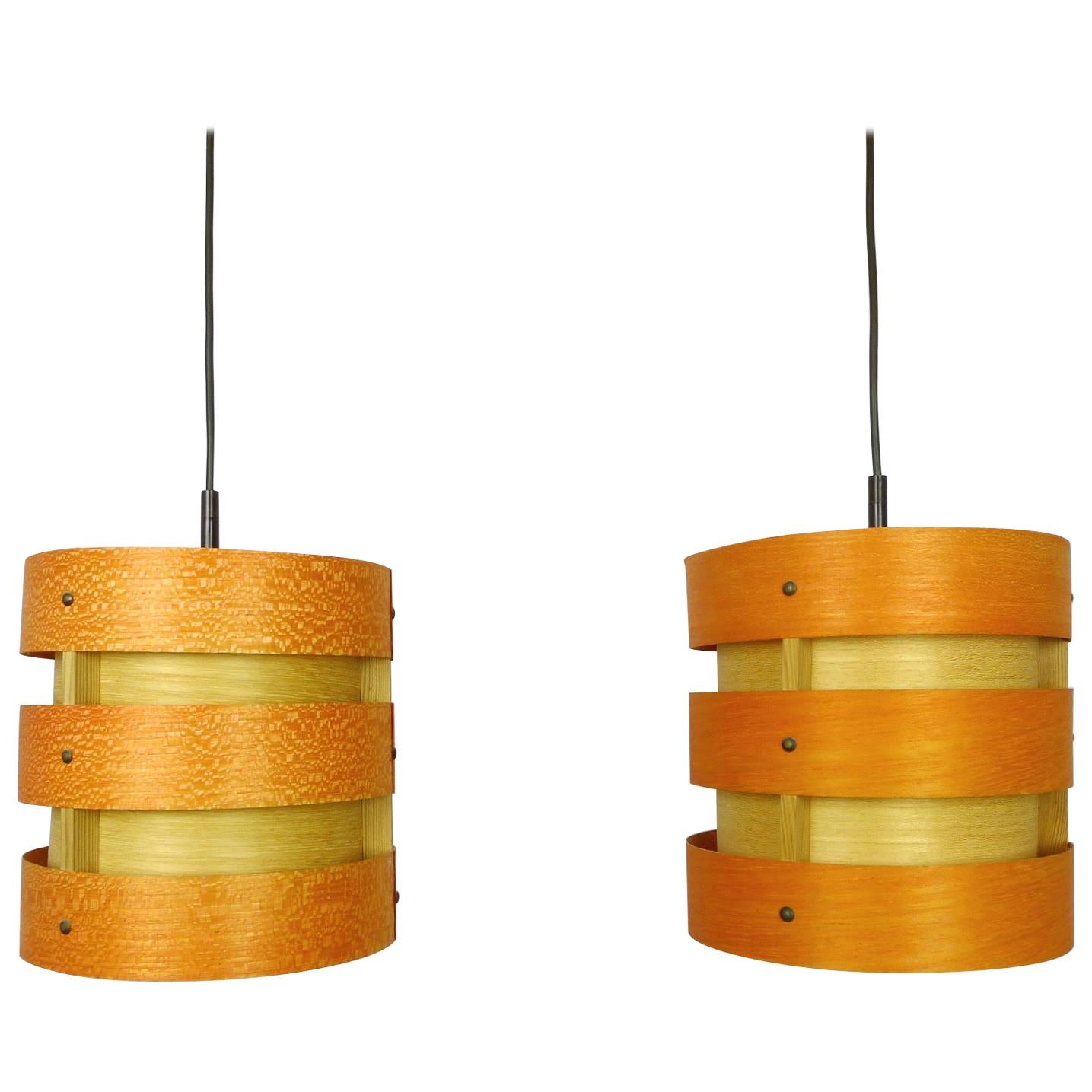 Pair of Wooden Pendant Lights from Zicoli, Germany, 1970s