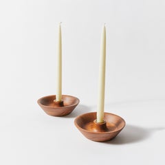 Pair of Wooden Saucer Tray Candle Holders by Dansk