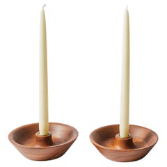 Used Pair of Wooden Saucer Tray Candle Holders by Dansk