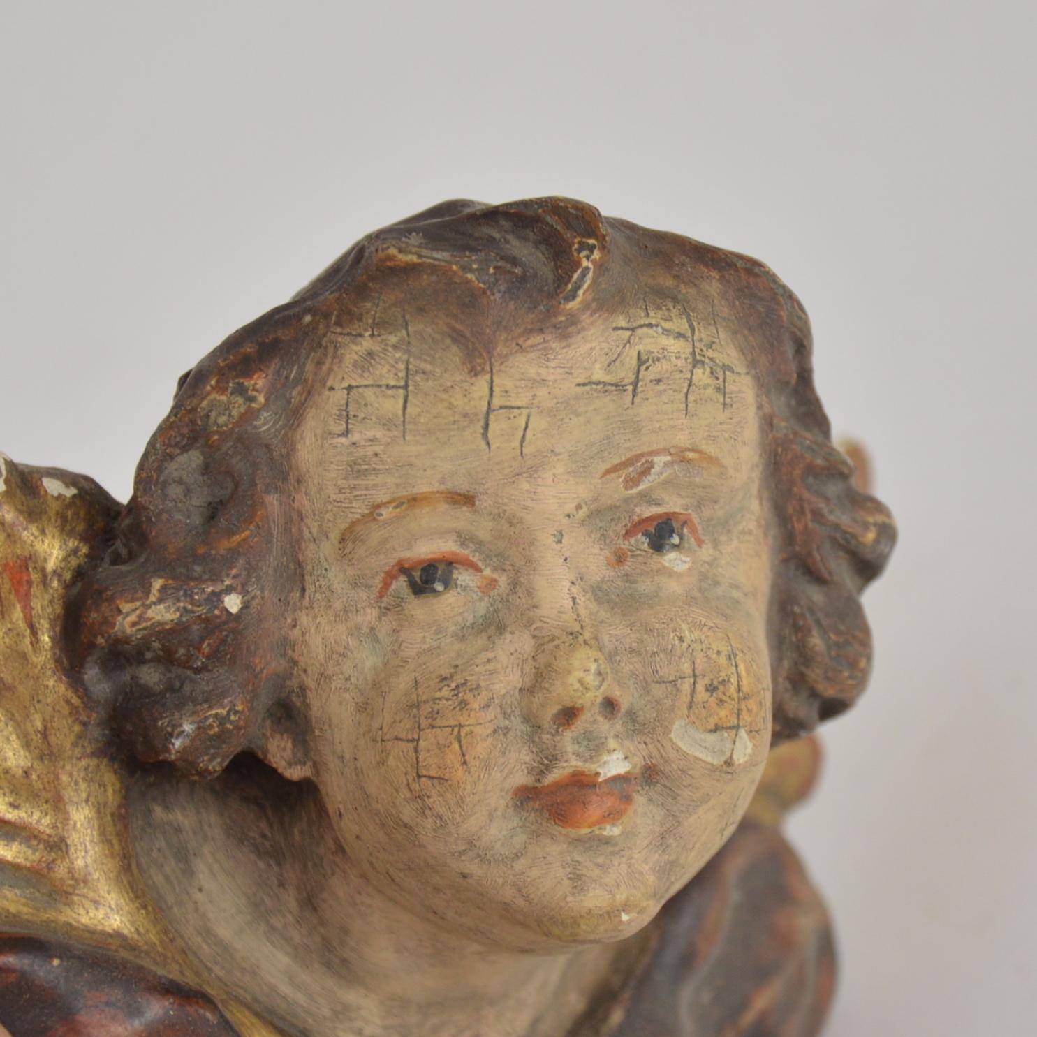 Pair of Wooden Sculptures Angel Heads, 19th Century In Good Condition In Brussels, BE