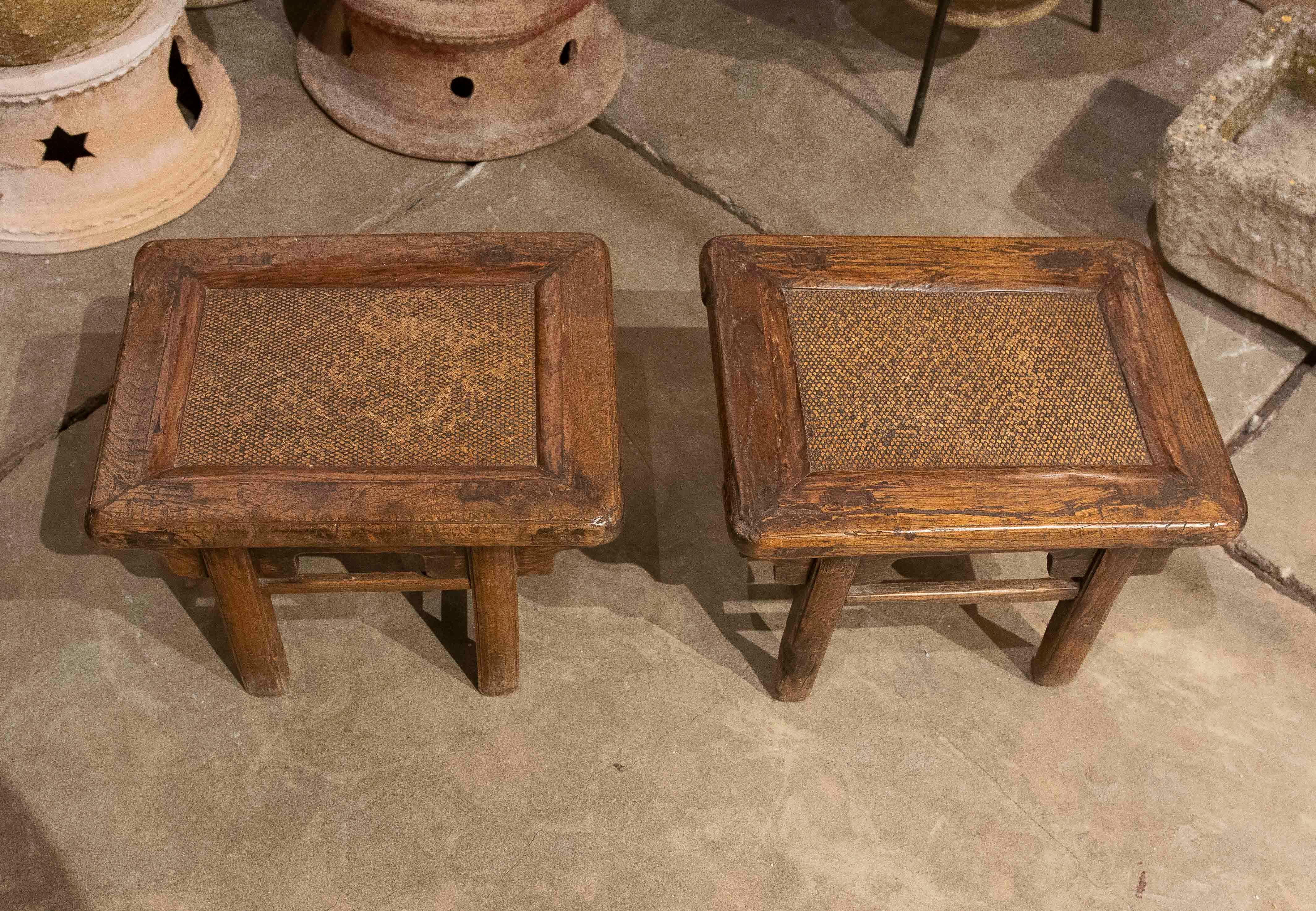 Pair of Wooden Side Tables with Raffia Tops 8